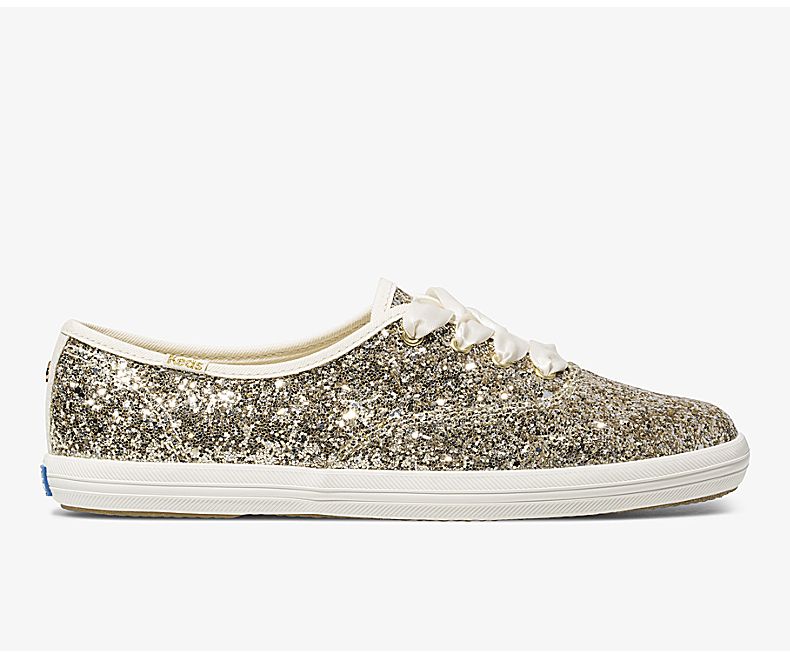 Keds Women's X Kate Spade New York Champion Glitter Platinum Gold Lace Up Shoes - AG0546192